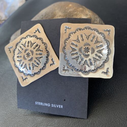 Navajo Sterling Silver Stamped Earrings | Authentic Native American Handmade | 1667