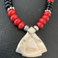 Navajo Pearls Necklace Pendant | Sterling Silver Onyx & Coral Inlay | Authentic Native American Handmade | 1930