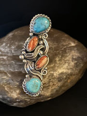 Navajo Turquoise Spiny Oyster Multi-Stone Ring | Authentic Native American Sterling Silver | Sz 8 | 14496