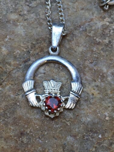 Native American Navajo Garnet Pendant Necklace | Sterling Silver | 14" Chain | 8971