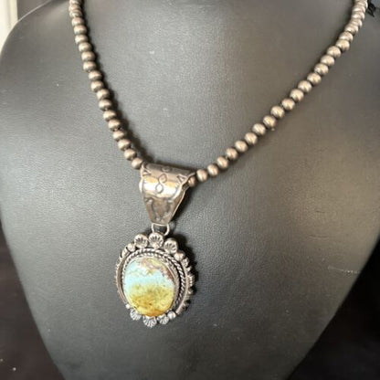 Navajo Blue Golden Hills Pendant Necklace | Sterling Silver | Authentic Native American Handmade | 14350