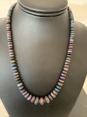 Native American Women's | Sterling Silver | Ethiopian Black Fire Opal Bead Necklace | Handmade | 18" | 01919