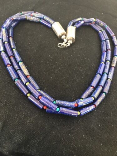 Native American Lapis & Turquoise Necklace | Sterling Silver | Navajo Handmade | 21" | 387