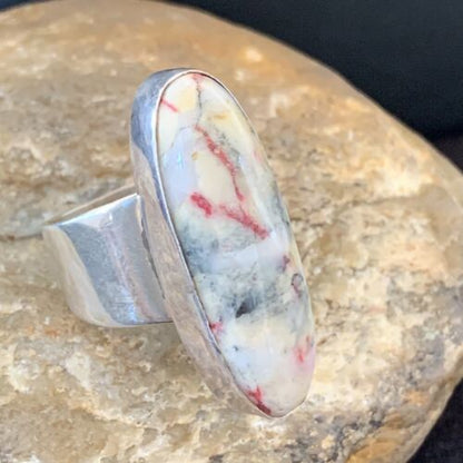 Navajo Men's White Black Cinnabrite Ring | Sterling Silver | Sz 7.5 | Authentic Native American Handmade | 1554