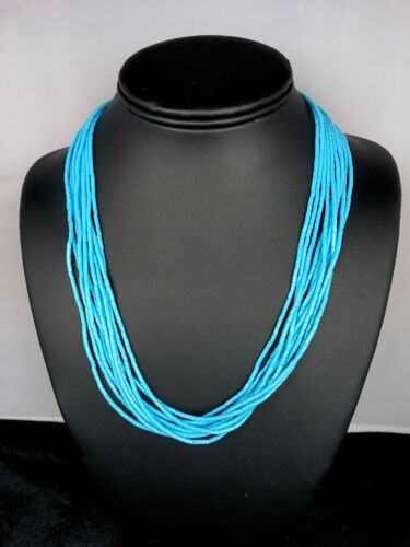 Southwestern Navajo Turquoise Heishi Necklace | 10 Strands | Sterling Silver | 19" | 8872
