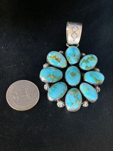 Navajo Blue Sonoran Gold Turquoise Cluster Pendant | Authentic Native American Sterling Silver | Multi-Stone | 14071