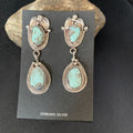 Navajo Blue Dry Creek Turquoise Post Dangle Earrings | Sterling Silver | Authentic Native American Handmade | 13816
