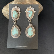 Navajo Blue Dry Creek Turquoise Post Dangle Earrings | Sterling Silver | Authentic Native American Handmade | 13816
