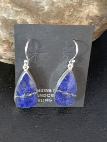 Navajo Blue Lapis Lazuli Dangle Drop Earrings | Sterling Silver | 1" | Authentic Native American Handmade | 14089