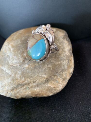 Southwestern Navajo Blue Boulder Turquoise Ring | Sterling Silver | Sz 9 | 00549