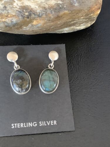 Navajo Labradorite Earrings | Sterling Silver | Authentic Native American Handmade | 13072