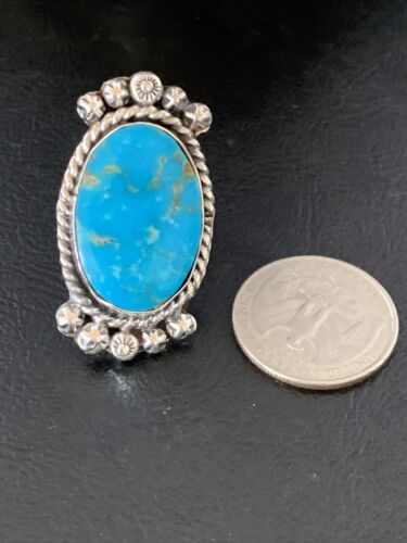 Navajo Blue Kingman Turquoise Ring | Sterling Silver | Sz 8.5 | Authentic Native American Handmade | 13378