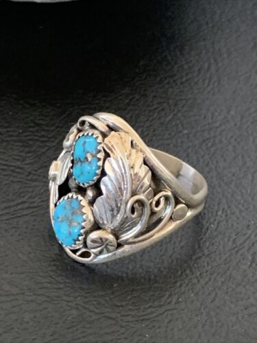 Navajo Blue Kingman Turquoise Feather Ring | Authentic Native American Sterling Silver | Multi-Stone | Sz 11.5 | 12221