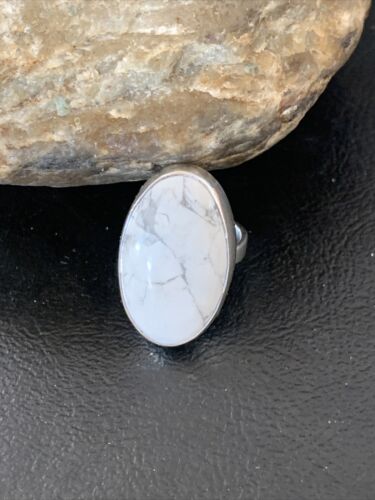 Navajo White Howlite Ring | Sterling Silver | Sz 6.5 | Authentic Native American Handmade | 11607
