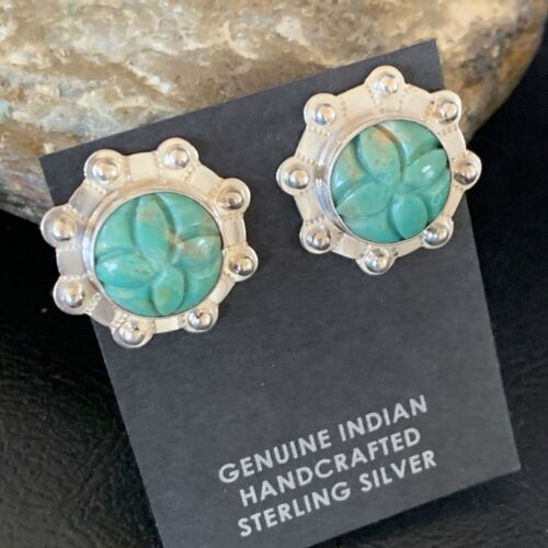 Native American Women's Green Turquoise Earrings | Sterling Silver | 13020