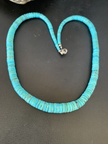Authentic Native American Navajo Turquoise Heishi Necklace | Sterling Silver Graduated Navajo Pearls | 19" | 13214
