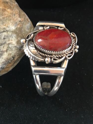 Native American Navajo Apple Coral Bracelet | Sterling Silver | J Platero | 8038