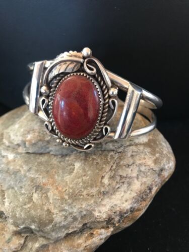 Native American Navajo Apple Coral Bracelet | Sterling Silver | J Platero | 8038