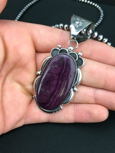 Navajo Pearls Purple Spiny Oyster Pendant Necklace | Sterling Silver | Native American Handmade | 4815