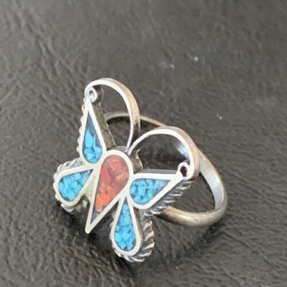Navajo Women's Butterfly Turquoise Ring | Sterling Silver Inlay | Sz 5 | Authentic Native American | 10891