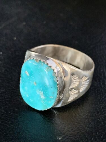 Southwestern Navajo Blue Kingman Turquoise Ring | Sterling Silver | Sz 12 | 14158