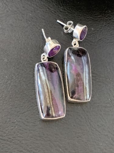 Navajo Purple Sugilite Amethyst Dangle Post Earrings | Sterling Silver | Authentic Native American Handmade | 1566