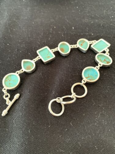 Native American Navajo Blue Turquoise Link Bracelet | Sterling Silver | 9" | 00666