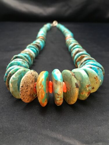 Navajo Turquoise & Spiny Oyster Graduated Necklace | Sterling Silver | Authentic Native American | 29" | 4362