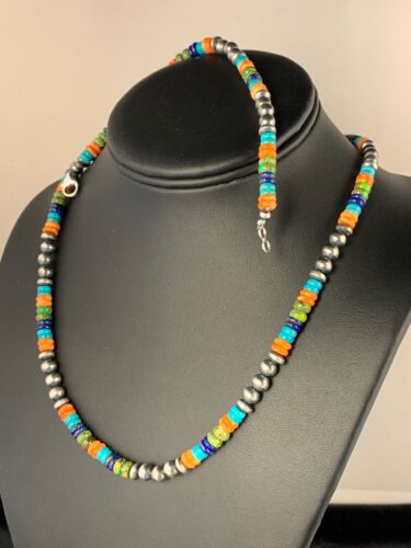 Native American Sterling Silver Multi-Stone Turquoise Lapis Necklace Bracelet Set | Navajo Handmade | 12345