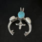 Navajo Blue Kingman Turquoise White Buffalo Naja Pendant | Sterling Silver | Authentic Native American Handmade | 14669