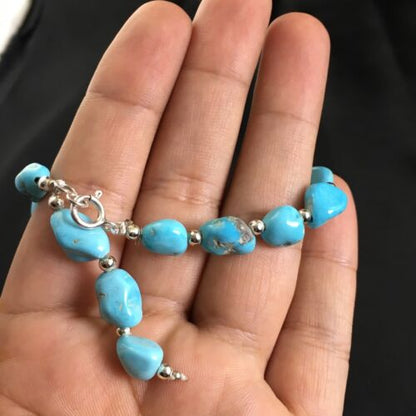 Navajo Sterling Silver Sleeping Beauty Turquoise Bracelet | 6.5" | Authentic Native American Handmade | 10144