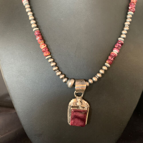 Navajo Purple Spiny Oyster Pendant | Sterling Silver | 20" Necklace | Authentic Native American Handmade | 13655