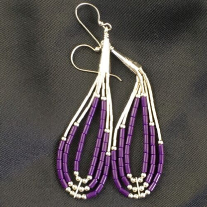 Handmade Liquid Silver Heishi Beads Purple Sugilite Earrings | Sterling Silver | 2" | 1989