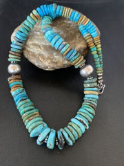 Navajo Blue Green Turquoise Necklace | Sterling Silver | Authentic Native American | 20" | 13377