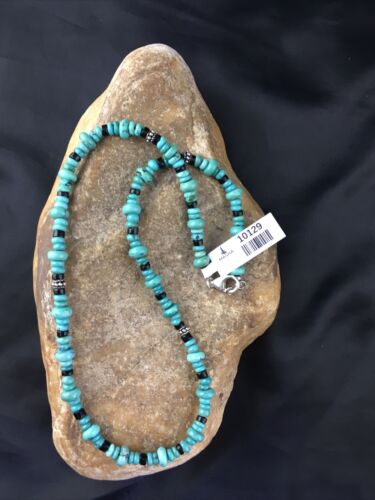 Navajo Blue Turquoise Spiny Oyster Necklace | Sterling Silver | 19" | Authentic Native American Handmade | 10129 - Masha USA