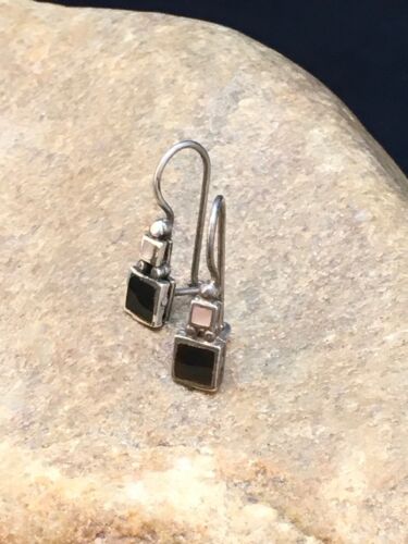Native American Navajo Black Onyx Dangle Earrings | Sterling Silver | Authentic Handmade | 8983