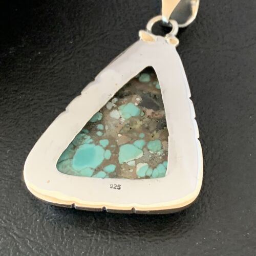 Navajo Spiderweb Turquoise Pendant | Sterling Silver | 2" | Authentic Native American Handmade | 10752 - Masha USA