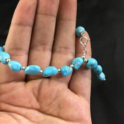 Native American Sterling Silver Bracelet | Sleeping Beauty Turquoise Inlay | 6.75" | 10146
