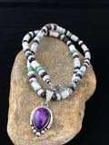 Navajo Purple Sugilite Turquoise Bead Necklace | Sterling Silver | 22" | Authentic Native American Handmade | 10033