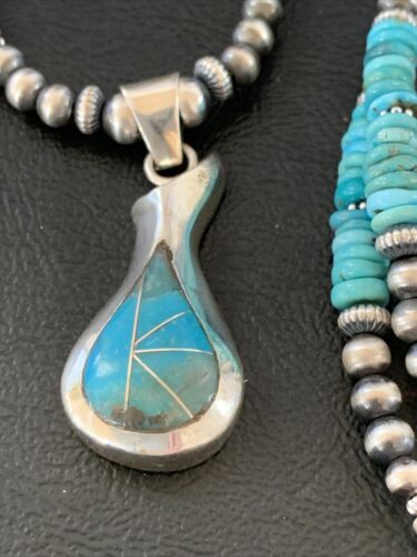 Navajo Pearl Necklace with Blue Turquoise Pottery Pendant | Sterling Silver | Authentic Native American Handmade | 12502