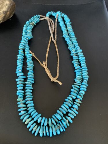 Men's Santo Domingo Blue Kingman Turquoise Shell Necklace | 38" | Authentic Native American Handmade | 13195
