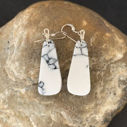 Navajo White Buffalo Turquoise Dangle Earrings | Sterling Silver | 1.25" | Authentic Native American Handmade | 12840