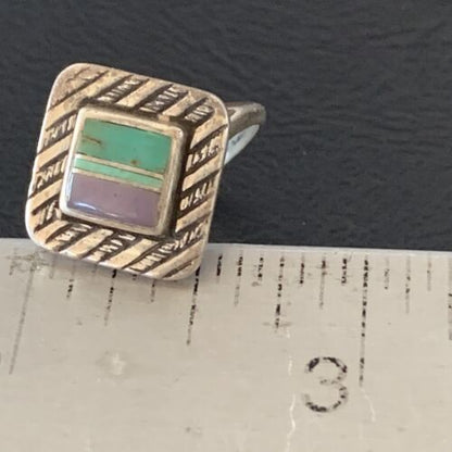 Navajo Green Turquoise Sugilite Inlay Ring | Sz 7 | Sterling Silver | Authentic Native American Handmade | 11287