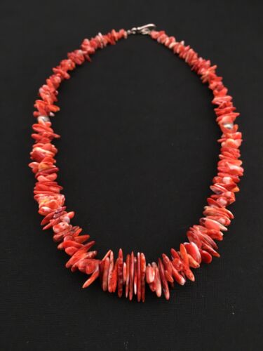 Navajo Red Spiky Spiny Oyster Necklace | Sterling Silver | Authentic Native American | 18" | 4772
