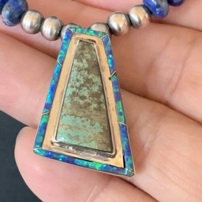 Navajo Men's Pendant | Blue Lapis Turquoise Opal Inlay | Sterling Silver Necklace | 22" | 13356