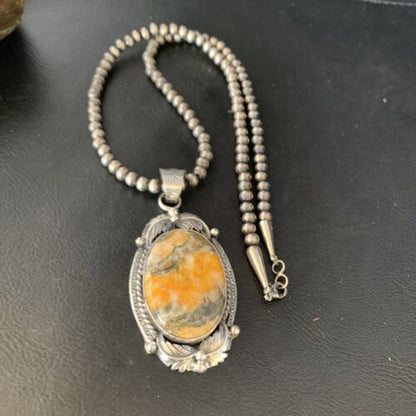 Navajo Bumblebee Jasper Pendant Necklace | Sterling Silver | Authentic Native American Handmade | 14200