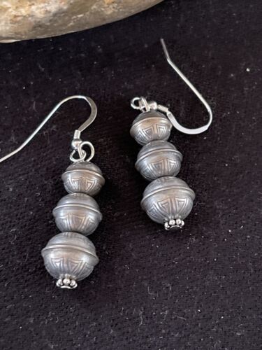 Native American Navajo Pearls Bead Earrings | Sterling Silver | Authentic Handmade | 1347