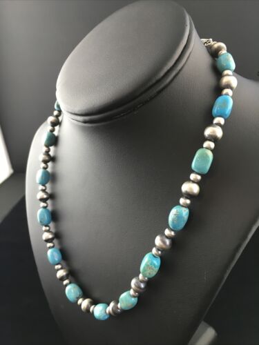 Navajo Blue Sleeping Beauty Turquoise Necklace | Sterling Silver | 21" | Authentic Native American Handmade | 10015