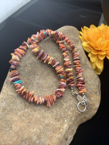 Navajo Red Spiny Oyster Turquoise Necklace | Sterling Silver | Authentic Native American Handmade | 18" | 1812