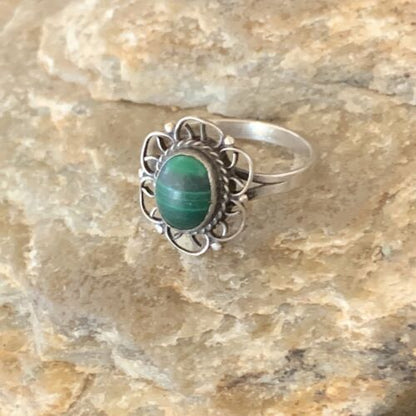 Navajo Green Malachite Ring | Sterling Silver | Sz 4.5 | Authentic Native American Handmade | 10871